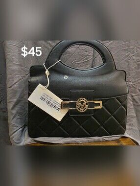 Valentino Orlandi Black Quilted Satchel with Gold Logo Accent